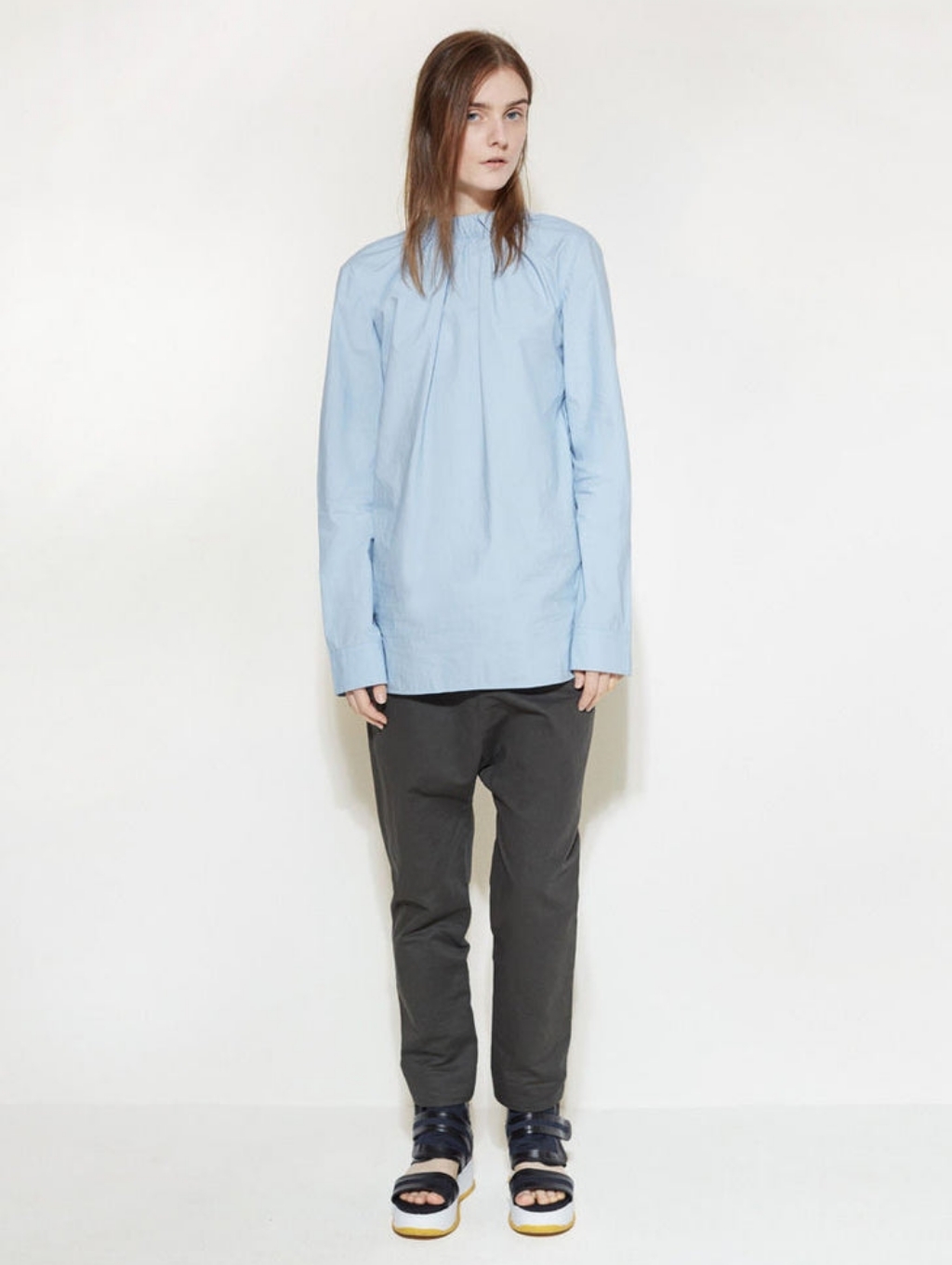 Rare Find - Marni Women's Sky Blue Gathered Poplin Blouse-Size 40 (Us Size 810)